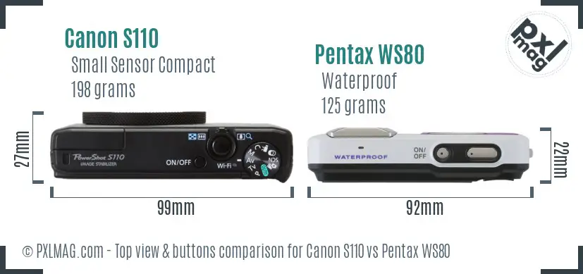 Canon S110 vs Pentax WS80 top view buttons comparison
