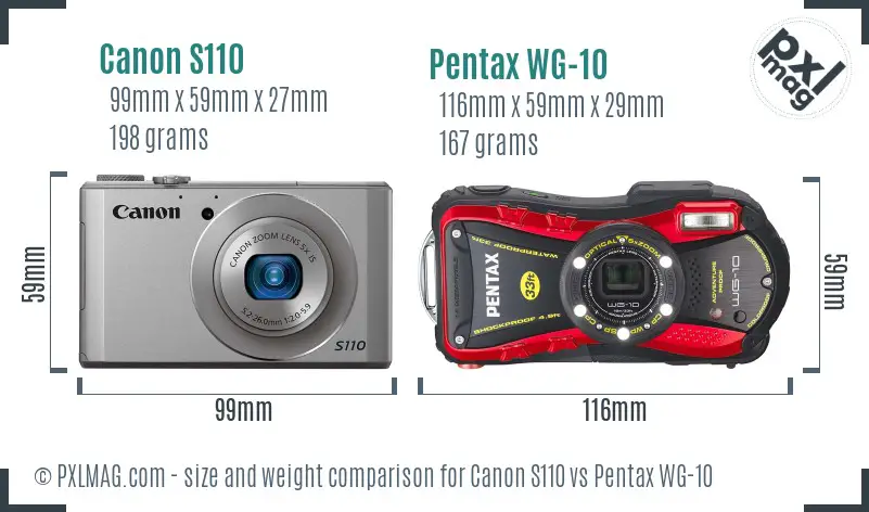 Canon S110 vs Pentax WG-10 size comparison