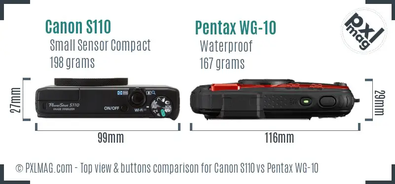 Canon S110 vs Pentax WG-10 top view buttons comparison