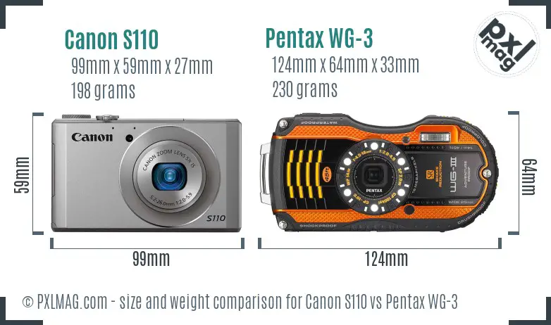Canon S110 vs Pentax WG-3 size comparison