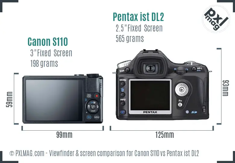 Canon S110 vs Pentax ist DL2 Screen and Viewfinder comparison