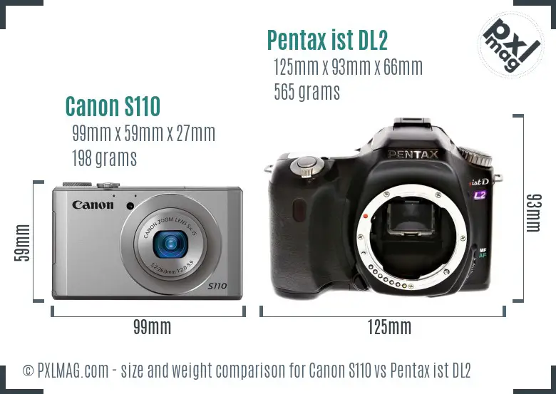 Canon S110 vs Pentax ist DL2 size comparison
