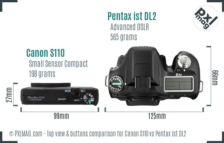 Canon S110 vs Pentax ist DL2 top view buttons comparison