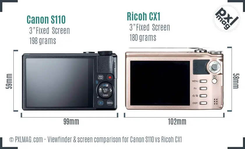 Canon S110 vs Ricoh CX1 Screen and Viewfinder comparison