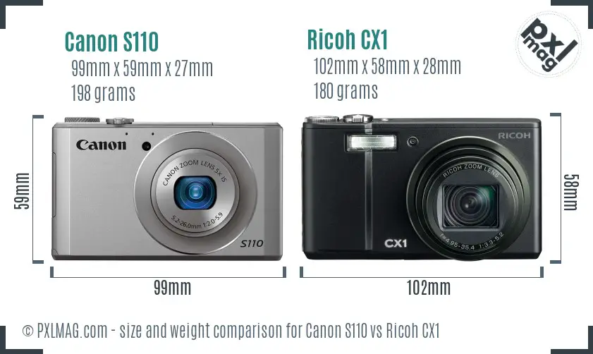 Canon S110 vs Ricoh CX1 size comparison