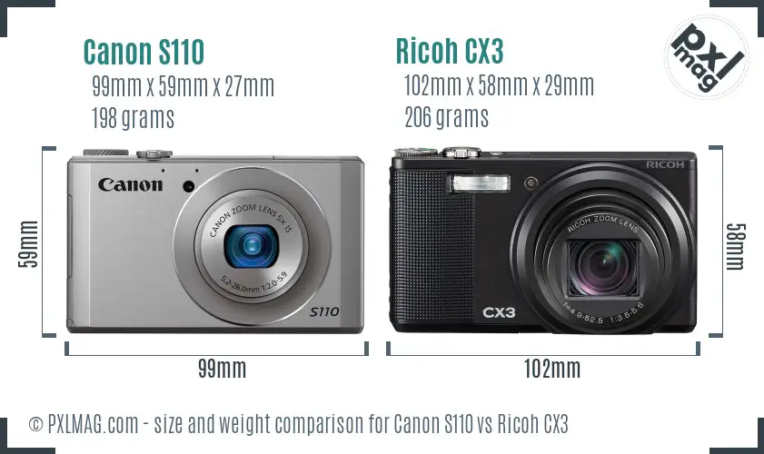 Canon S110 vs Ricoh CX3 size comparison