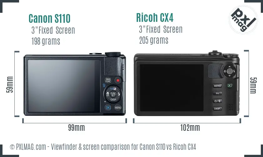 Canon S110 vs Ricoh CX4 Screen and Viewfinder comparison