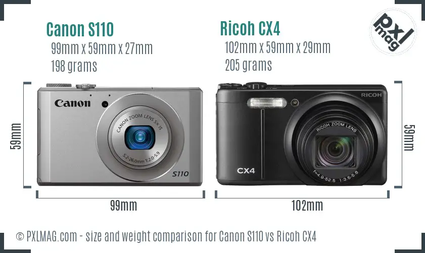Canon S110 vs Ricoh CX4 size comparison