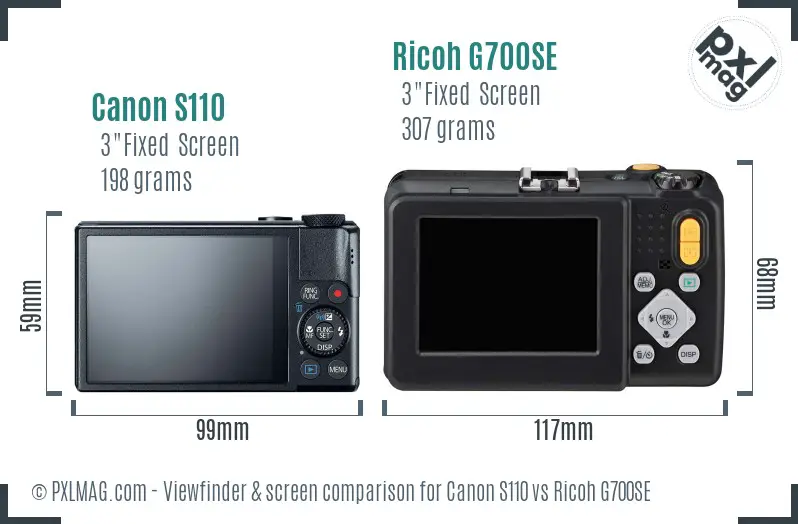 Canon S110 vs Ricoh G700SE Screen and Viewfinder comparison
