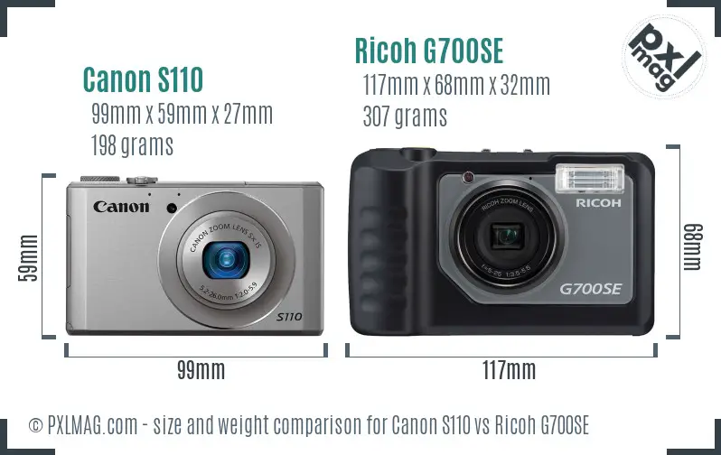 Canon S110 vs Ricoh G700SE size comparison