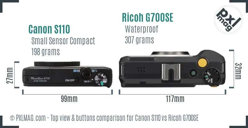 Canon S110 vs Ricoh G700SE top view buttons comparison