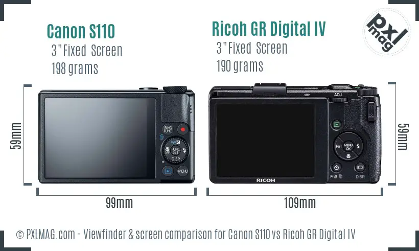 Canon S110 vs Ricoh GR Digital IV Screen and Viewfinder comparison