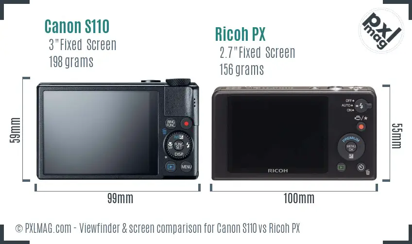 Canon S110 vs Ricoh PX Screen and Viewfinder comparison