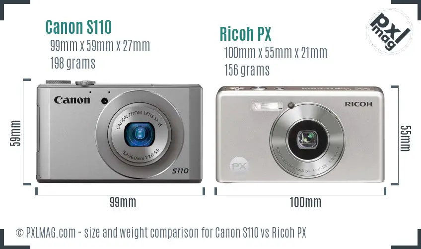 Canon S110 vs Ricoh PX size comparison