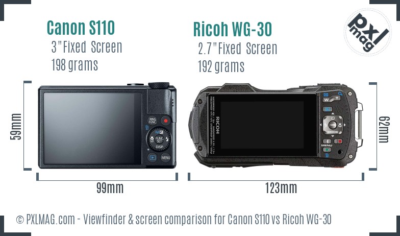 Canon S110 vs Ricoh WG-30 Screen and Viewfinder comparison