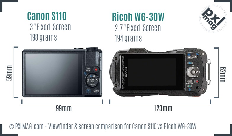 Canon S110 vs Ricoh WG-30W Screen and Viewfinder comparison