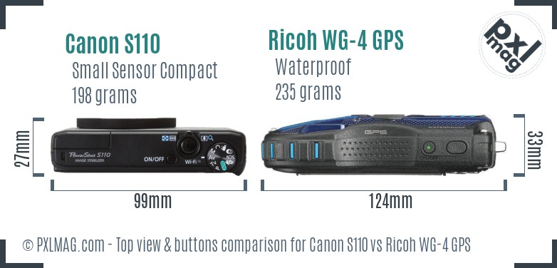 Canon S110 vs Ricoh WG-4 GPS top view buttons comparison