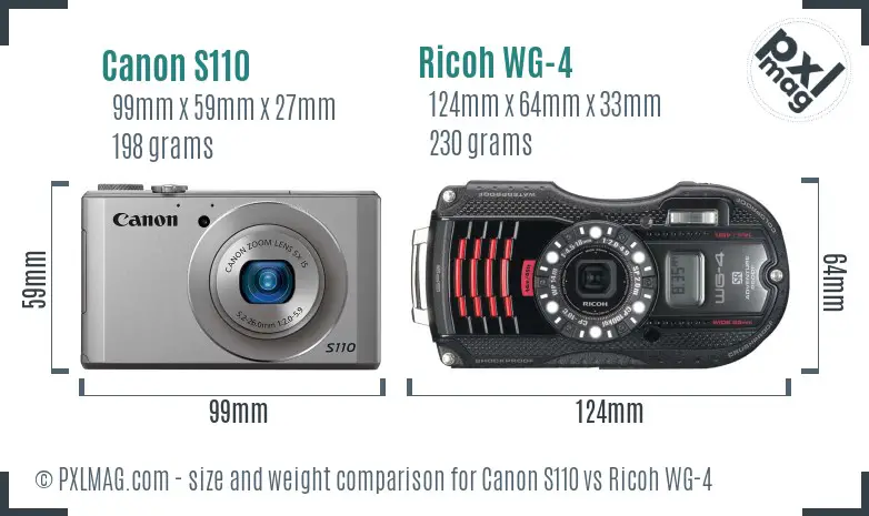 Canon S110 vs Ricoh WG-4 size comparison Canon S110 vs Ricoh WG-4 size comparison