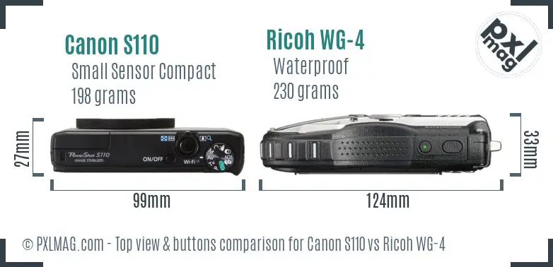 Canon S110 vs Ricoh WG-4 top view buttons comparison