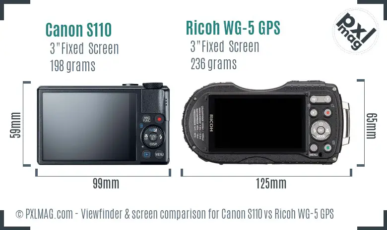 Canon S110 vs Ricoh WG-5 GPS Screen and Viewfinder comparison
