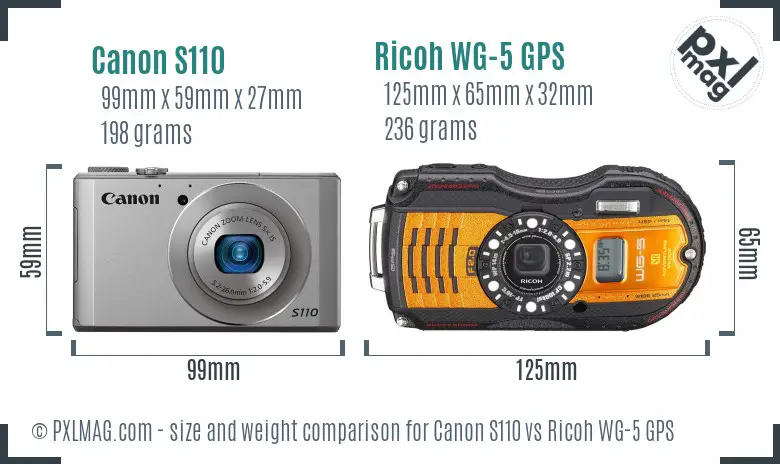 Canon S110 vs Ricoh WG-5 GPS size comparison
