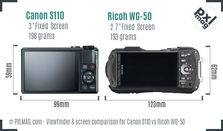 Canon S110 vs Ricoh WG-50 Screen and Viewfinder comparison