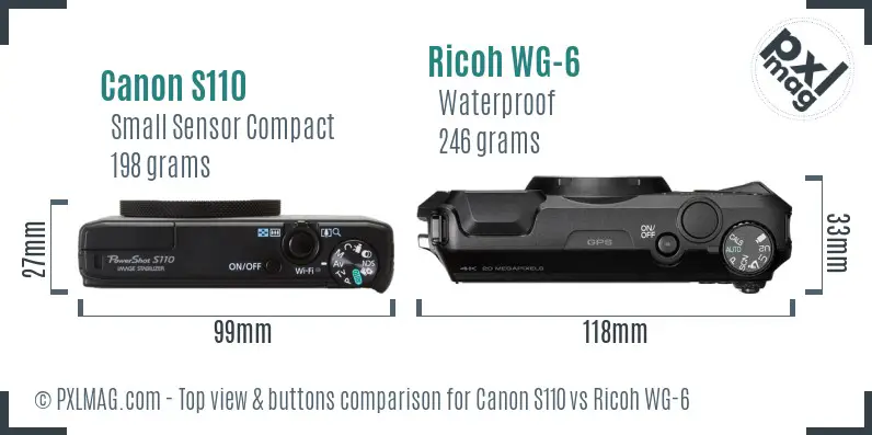 Canon S110 vs Ricoh WG-6 top view buttons comparison Canon S110 vs Ricoh WG-6 top view buttons comparison