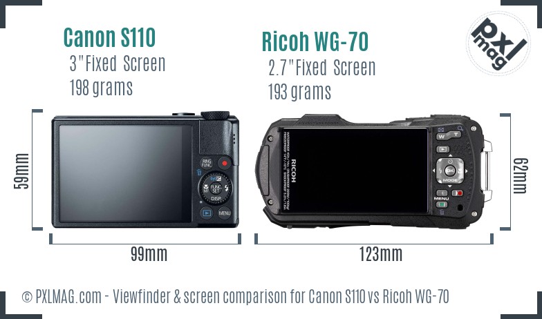 Canon S110 vs Ricoh WG-70 Screen and Viewfinder comparison