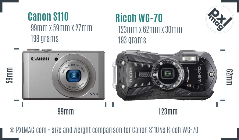 Canon S110 vs Ricoh WG-70 size comparison Canon S110 vs Ricoh WG-70 size comparison