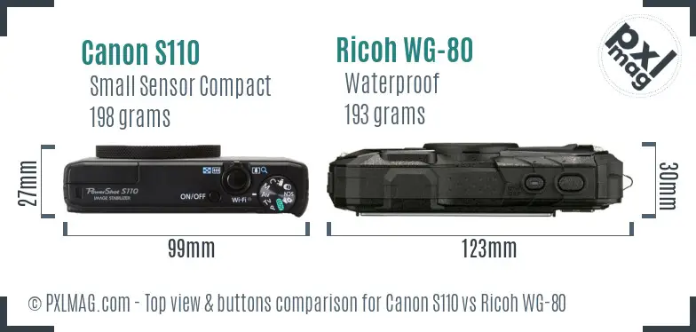 Canon S110 vs Ricoh WG-80 top view buttons comparison