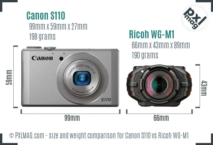 Canon S110 vs Ricoh WG-M1 size comparison