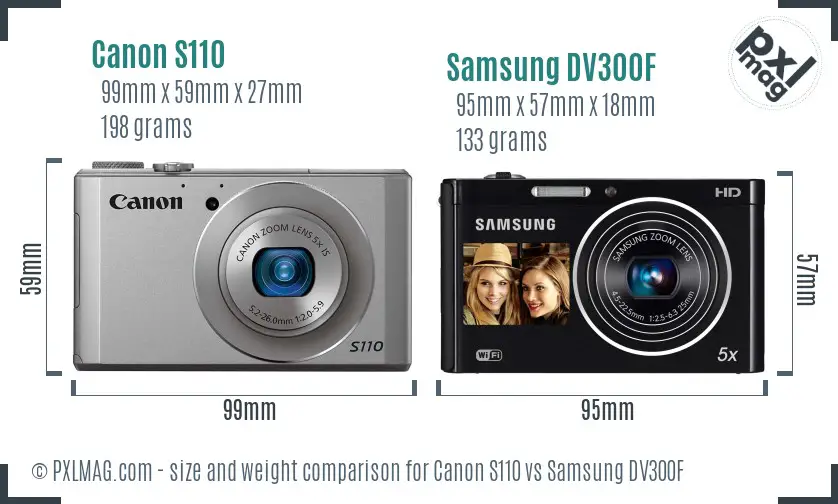 Canon S110 vs Samsung DV300F size comparison