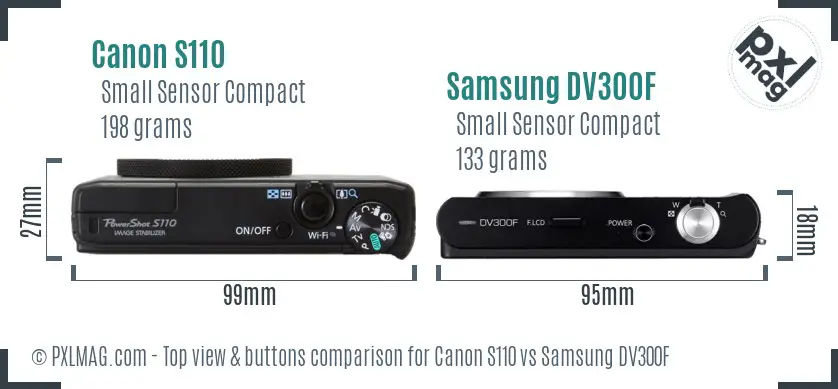 Canon S110 vs Samsung DV300F top view buttons comparison
