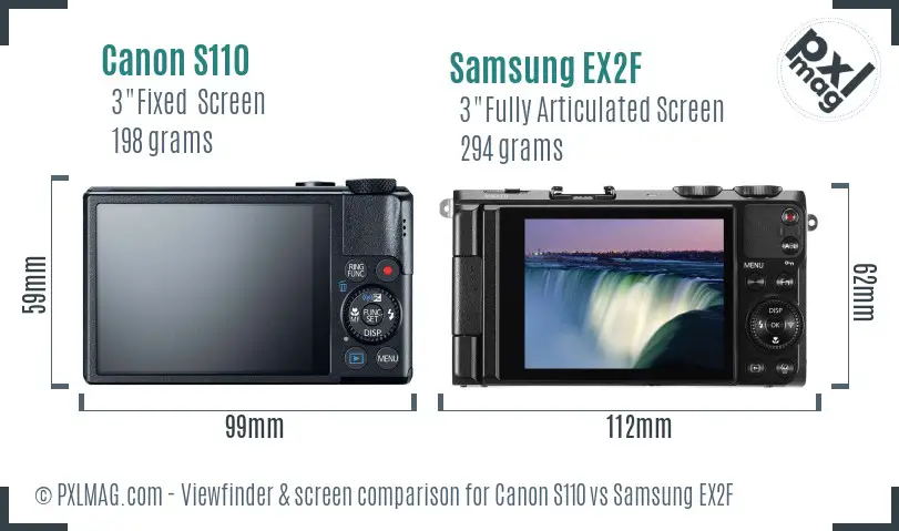 Canon S110 vs Samsung EX2F Screen and Viewfinder comparison