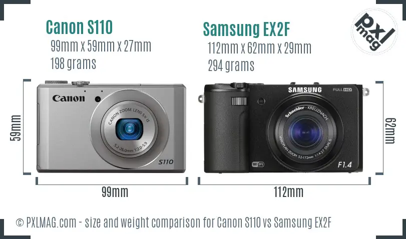 Canon S110 vs Samsung EX2F size comparison