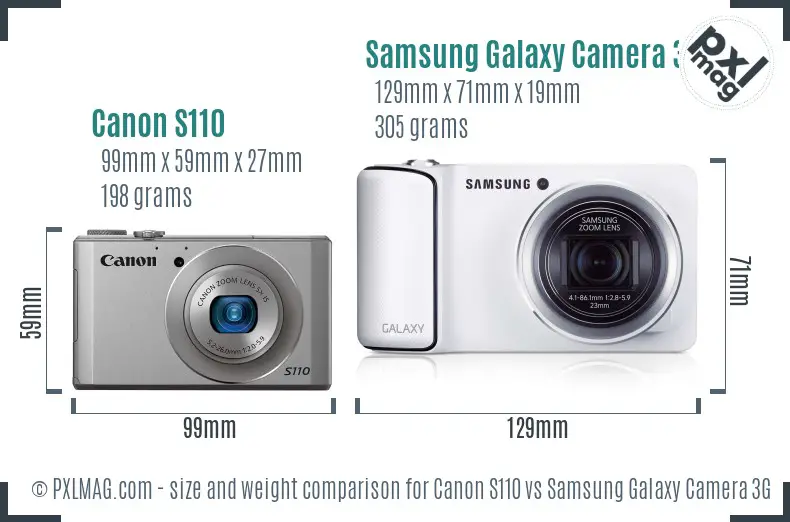 Canon S110 vs Samsung Galaxy Camera 3G size comparison