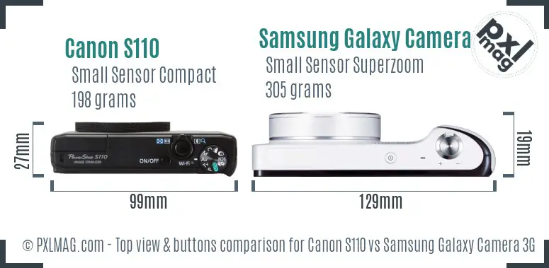 Canon S110 vs Samsung Galaxy Camera 3G top view buttons comparison