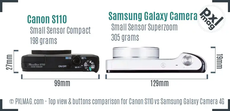 Canon S110 vs Samsung Galaxy Camera 4G top view buttons comparison