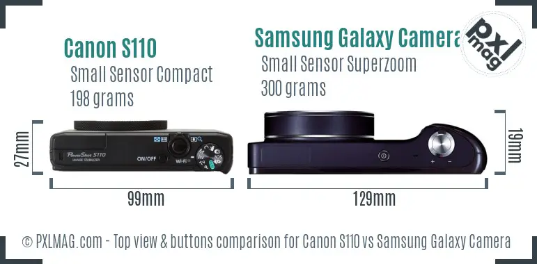 Canon S110 vs Samsung Galaxy Camera top view buttons comparison