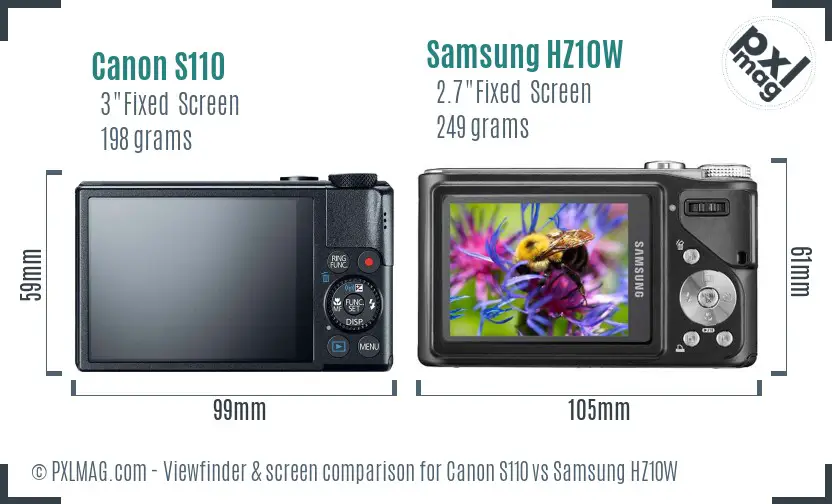 Canon S110 vs Samsung HZ10W Screen and Viewfinder comparison