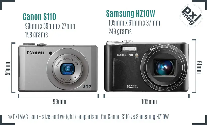 Canon S110 vs Samsung HZ10W size comparison