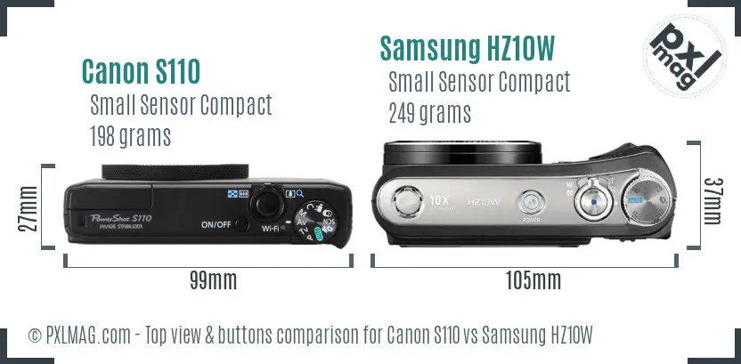 Canon S110 vs Samsung HZ10W top view buttons comparison