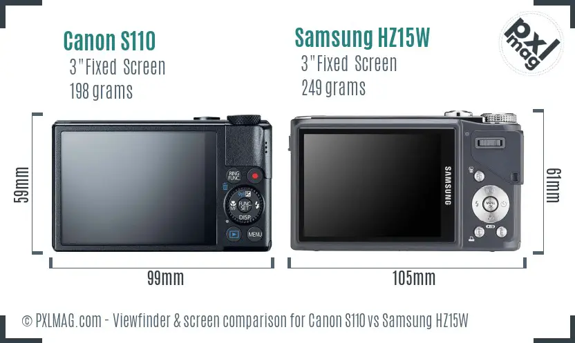 Canon S110 vs Samsung HZ15W Screen and Viewfinder comparison