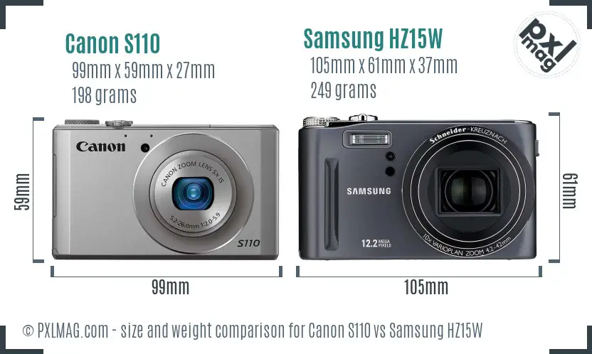 Canon S110 vs Samsung HZ15W size comparison