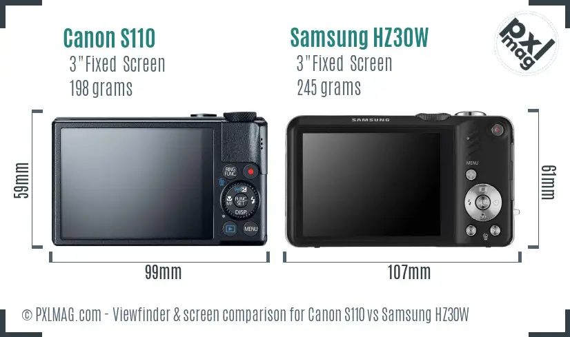 Canon S110 vs Samsung HZ30W Screen and Viewfinder comparison