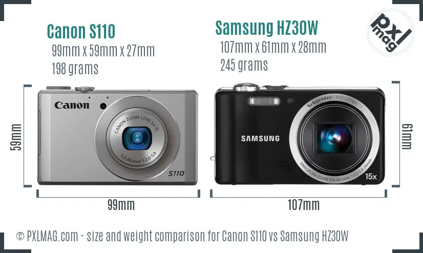 Canon S110 vs Samsung HZ30W size comparison
