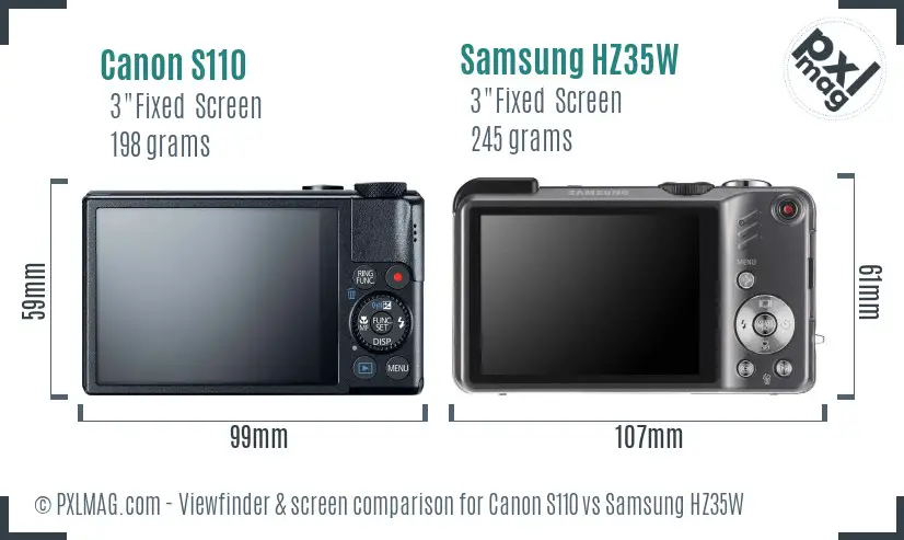 Canon S110 vs Samsung HZ35W Screen and Viewfinder comparison