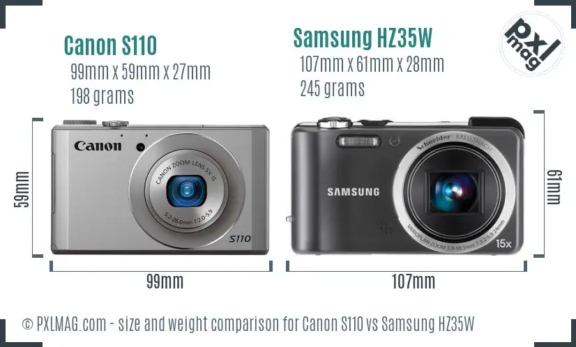 Canon S110 vs Samsung HZ35W size comparison