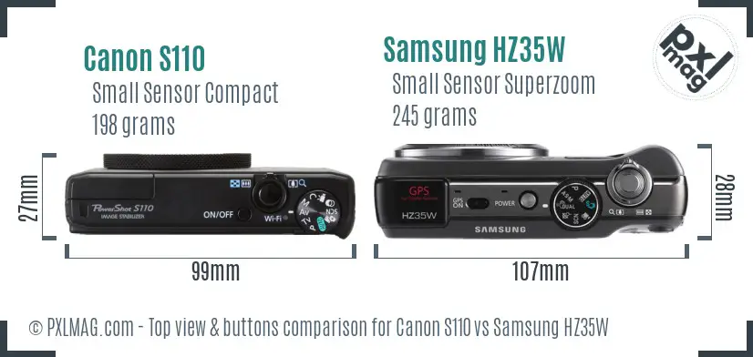 Canon S110 vs Samsung HZ35W top view buttons comparison