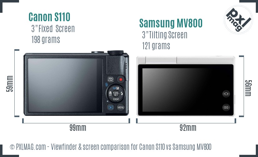 Canon S110 vs Samsung MV800 Screen and Viewfinder comparison
